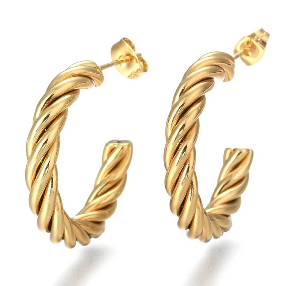 New With Tags Gold Twisted Hoop Earrings in Stainless Steel Hypoallergenic - Picture 1 of 5